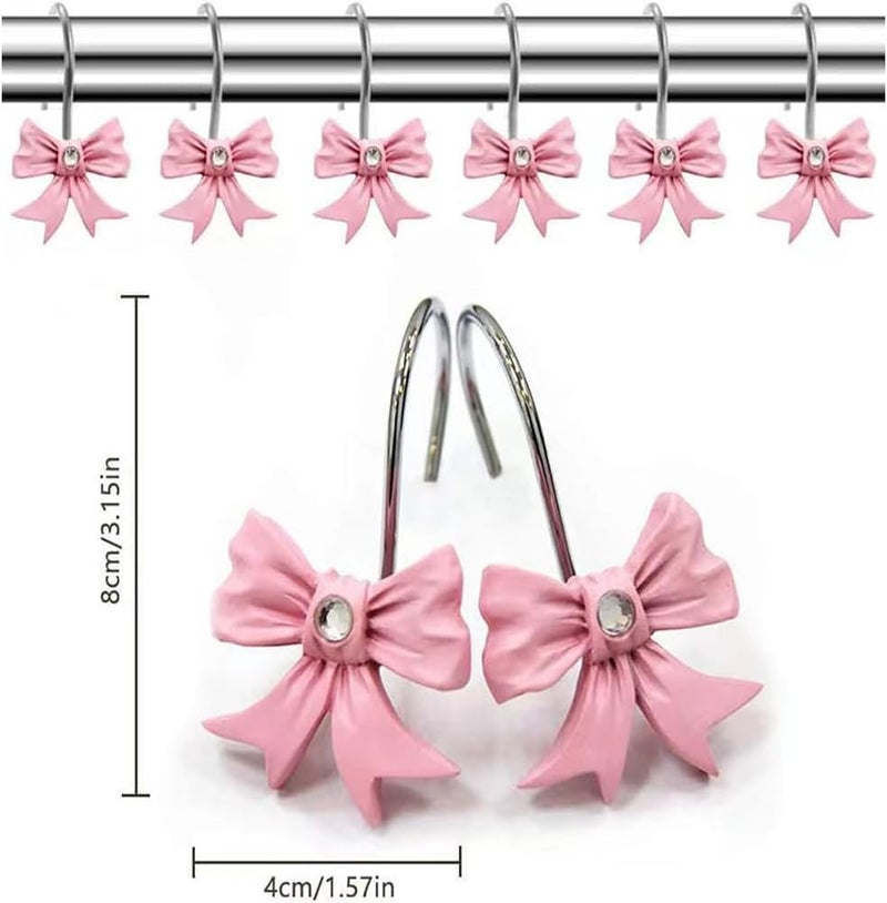 Enegg Decorative Shower Curtain Hooks Bow Tie Rust Resistant Hooks Glide Shower Ring Hangs Holder Bling for Bathroom, Pack of 12 - Image 2